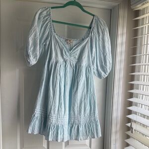 Light Blue Puff-Sleeve Mini Dress